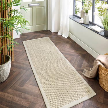 Origins Sisal Border Rug Modern Natural Jute Flatweave Hand Made Rug in Light Beige with Sand Border