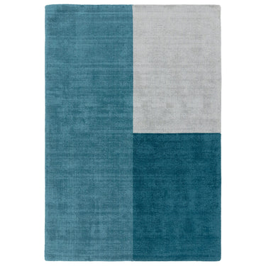 Blox Teal Hand Made Wool Geometric Blocks Rug