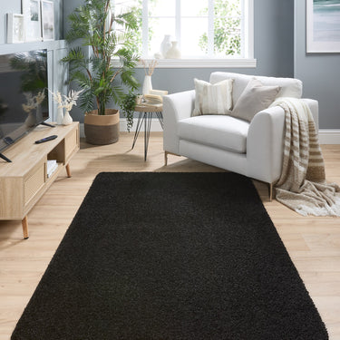 My Mat Black Washable Non-Slip Polypropylene Shaggy Rug - Small 80x120 cm (2'6"x4')