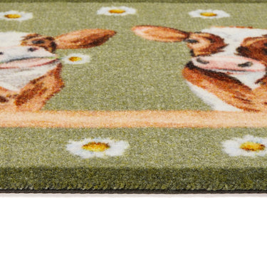 My Nylon Pattern Daisy Cow Green Washable Non-Slip Soft Hallway Runner Rug