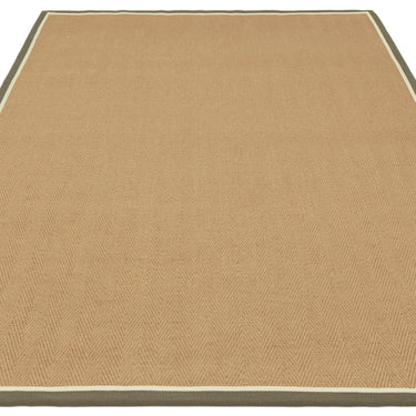 Asiatic London Bordo Sisal Khaki Cream Border Herringbone Pattern Natural Beige Jute Cotton Textured Flatweave Rug