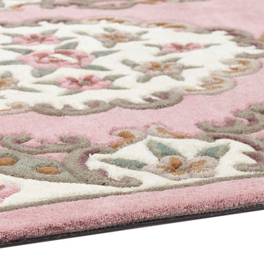 Lotus Premium Aubusson Design Pink Wool Traditional Floral Hallway Runner Rug 67x210 cm