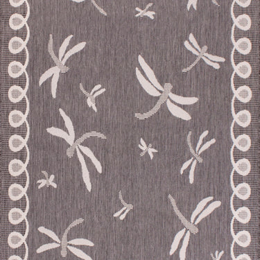 Terrace Dragonfly Outdoor Bordered Rug and Round in Silver/Grey