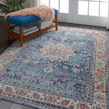 Nourison Vintage Kashan VKA01 Traditional Rug Bedroom Living Room Oriental Classic Rug in Blue