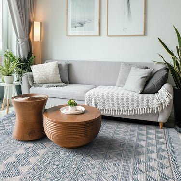 Anya ANR01 Rug Hand Made Wool Geometric Traditional Modern Bohomian Tribal Fringed Rug in Duck Egg - Medium 120x170 cm (4'x5'6")