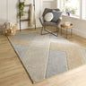 Origins Notion Modern Abstract Geometric Carved Rug in Cream/Blue - Small 80x150 cm (2'6"x5')
