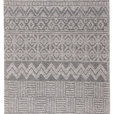 Anya ANR01 Rug Hand Made Wool Geometric Traditional Modern Bohomian Tribal Fringed  Rug in Grey Black