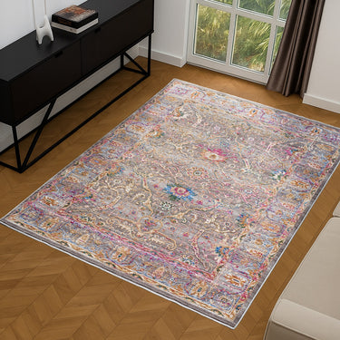 Soujorn Berg Modern Traditional Bordered Floral Rug, Hall Runner in Multi Coloured - X-Large 200x290 cm (6'7"x9'6")