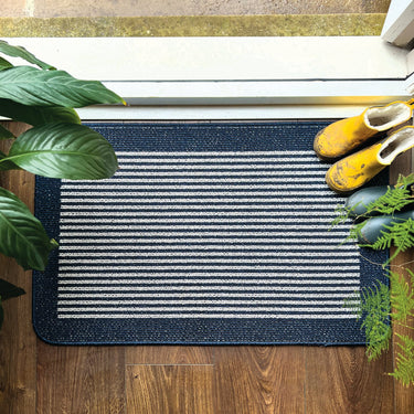 My Stain Resistant Durable Navy Blue Stripe Washable Non-Slip Polypropylene Striped Hallway Runner Rug