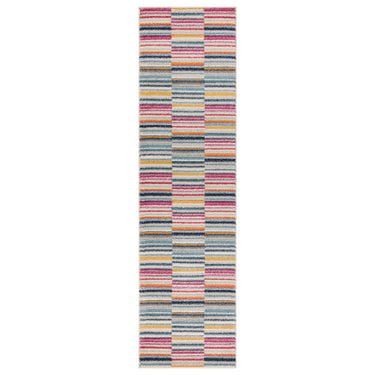 Muse Modern 3D Geometric Striped Pink Multi and Blue Rug Hallway Runner