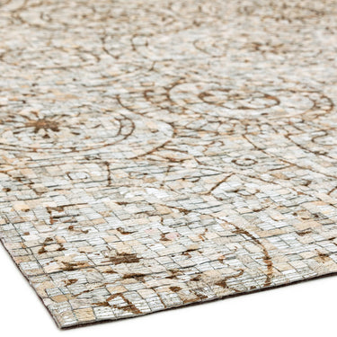 Asiatic London Xylo Sewn Cowhide Leather Panels Stitched Cream Handmade Geometric Textured Rug