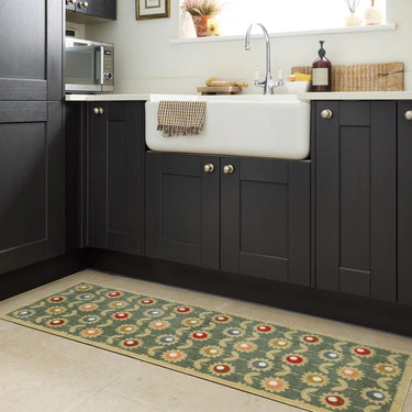My Pattern Multi Sage Washable Non-Slip Vintage Floral Doormat