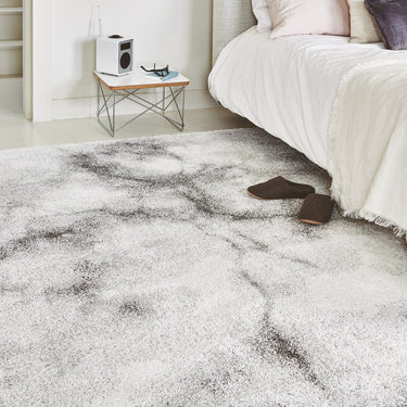 Dream Modern Abstract Marble Soft Shaggy Rug in Cream Grey