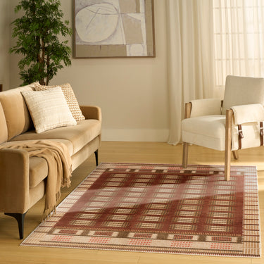 Nourison Nordic NRC16 Stripes Design Rust Geometric Textured Striped Kilim Rug