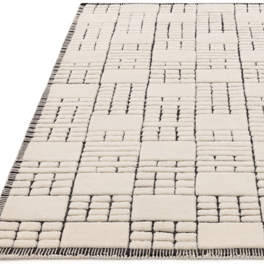 Empire Geometric Grid Hand Tufted Quality New Zeland Wool Rug in Cream/Natural and Black