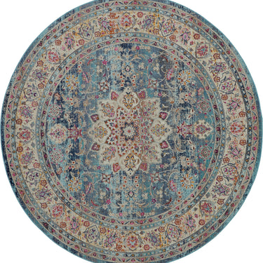 Nourison Vintage Kashan VKA01 Traditional Rug Bedroom Living Room Oriental Classic Round Rug in Blue