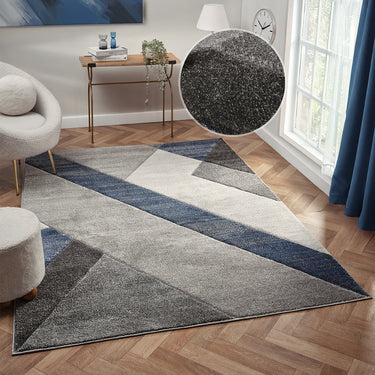 Orbit Arktis 3D Grey Blue Abstract Geometric Textured Hallway Runner Rug