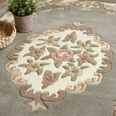 Origins Aubusson Shensi Traditional Wool Round, Hallway, Halfmoon Rug in Grey