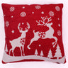 Christmas Snowy Reindeer Scene Red Washable Cotton Soft Cushion 45x45 cm
