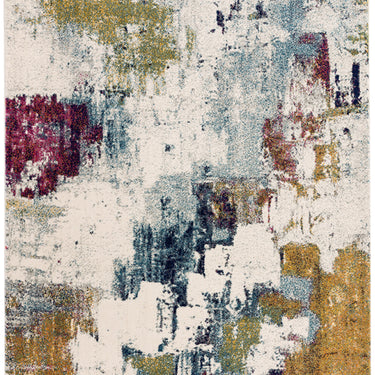 Nova Modern Abstract Pictorial Painterly Rug in Mustard and Navy Fuchia