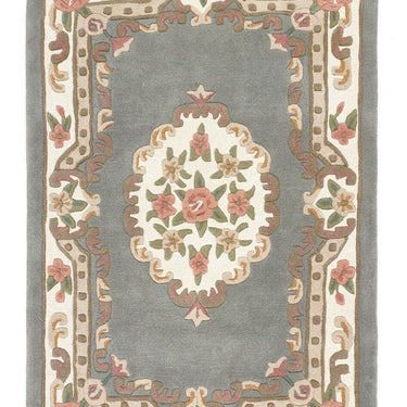 Origins Aubusson Shensi Traditional Wool Round, Hallway, Halfmoon Rug in Grey
