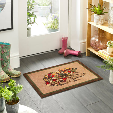 My Nylon Pattern Hedgehog Washable Non-Slip Floral Bordered Rug 50x75 cm
