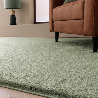 Asiatic London Como Ultra Soft Silky High Shine Velvety Sage Green Jute Shaggy Textured Rug