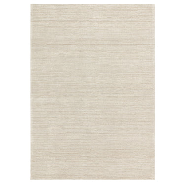 Hazy Putty Cream White Soft Blend Striped Hand-Woven Wool Cotton Textured Rug