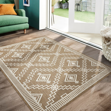 Origins Atlas Diamond Flat Weave Brown Indoor Outdoor Geometric Textured Striped Rug