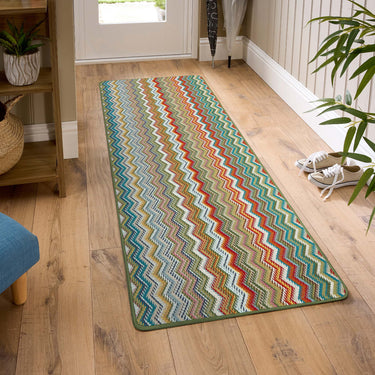My Mat Stain Resistant Washable Home Entrance, Kitchen, Hallway, Entryway Non-Slip Rug Candy Zigzag in Multi Green