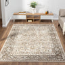 553A2 Classic Light Brown Traditional Vintage Textured Bordered Hallway Runner Rug - Small 80x150 cm (2'6"x5')