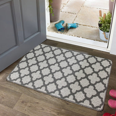 My Stain Resistant Tile Silver Washable Non-Slip Polypropylene Moroccan Doormat - 67x100 cm (2'3"x3'3")