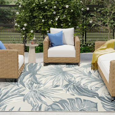 Nourison Aloha ALH43 Ivory Blue Indoor Outdoor Polypropylene Floral Textured Rug