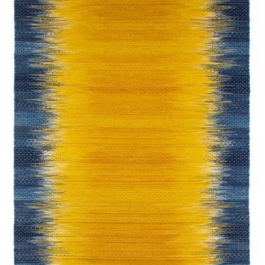 Consept Looms Fusion Knitted Bright Blue Ochre Yellow Wool Traditional Geometric Textured Rug 200x290 cm