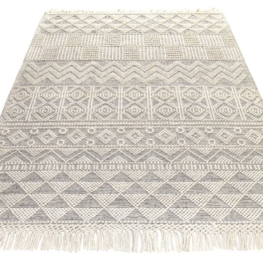 Anya ANR01 Rug Hand Made Wool Geometric Traditional Modern Bohomian Tribal Fringed  Rug in Natural