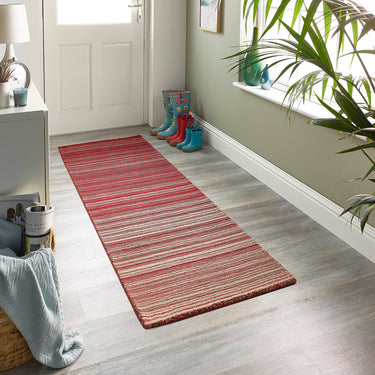 Origins Fine Stripes Hand Loom Woven Wool Rug Halway in Red