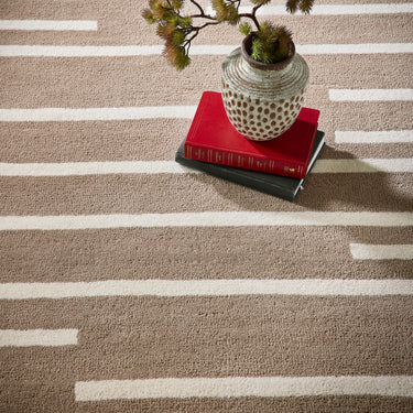 Origins Broken Stripe Tufted Beige Wool Geometric Striped Rug