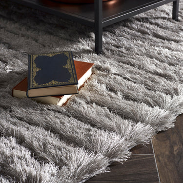 Phoenox Origins Glamour Silver Grey Shaggy Striped Modern Rug