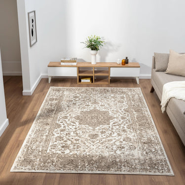 URCO 865AC Classic Cream Light Beige Traditional Vintage Textured Bordered Hallway Runner Rug
