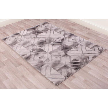 Bianco 196SA Luxurious Marble Chekered Geometric Design Soft Rug in Cream Gold and Grey