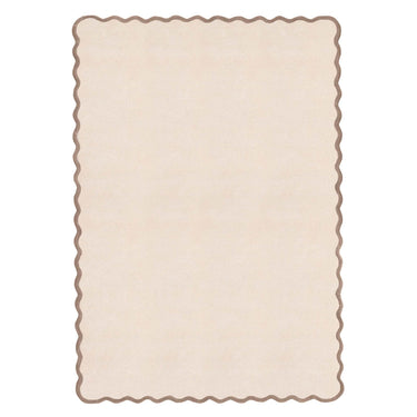 Origins Scalloped Border Elsie Tufted Natural Brown Wool Bordered Hallway Runner Rug