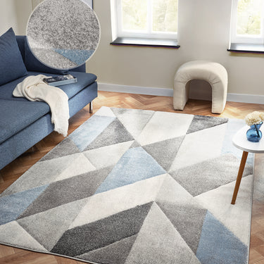 Orbit Alto 3D Grey Blue Abstract Geometric Textured Hallway Runner Rug