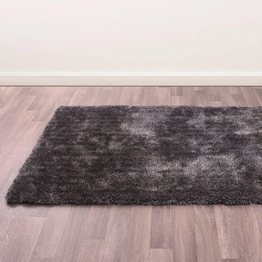 Indigo High Pile Shiny Charcoal Handmade Shaggy Plain Rug