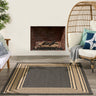 Horizon Bordered HOZ03 Charcoal Grey By Indoor Outdoor Polypropylene Geometric Textured Rug - Medium 152 x 213 cm (5'x7')