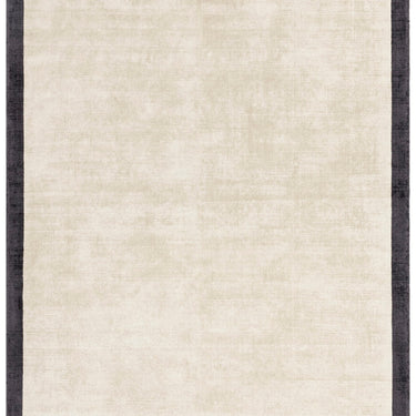 Blade Border Plain Silky Hand Woven Viscose Rug in Putty Cream with Charcoal Border