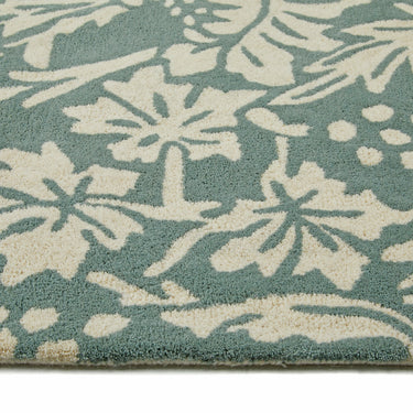 Origins Heritage Pure Damask Tufted Teal Green Wool Cotton Traditional Floral Rug