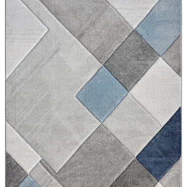 Orbit Bergen 3D Grey Blue Abstract Geometric Textured Hallway Runner Rug