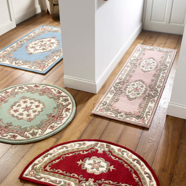 Origins Aubusson Shensi Traditional Wool Round, Hallway, Halfmoon Rug in Wine Red