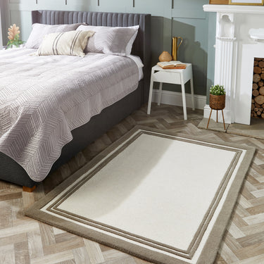 Origins Piper Framed Tufted Taupe Cream Hand-Loomed Wool Textured Bordered Rug