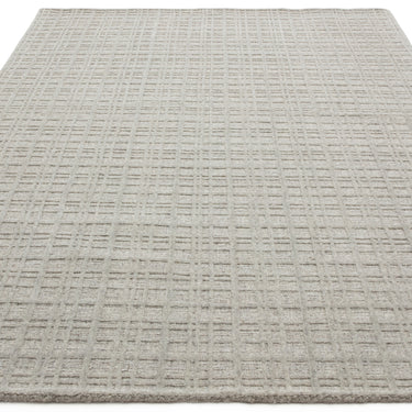 Thatch Grey Beige Hand Woven Wool Rug Checked Pattern Neutral Undyed Wool Blend